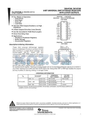 SN54F299_08 datasheet - 8-BIT UNIVERSAL SHIFT/STORAGE REGISTERS WITH 3-STATE OUTPUTS