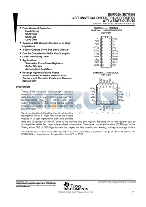 SN54F299J datasheet - 8-BIT UNIVERSAL SHIFT/STORAGE REGISTERS WITH 3-STATE OUTPUTS