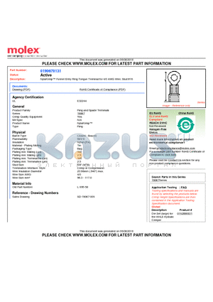 SD-19067-009 datasheet - NylaKrimp Funnel Entry Ring Tongue Terminal for 4/0 AWG Wire, Stud #16