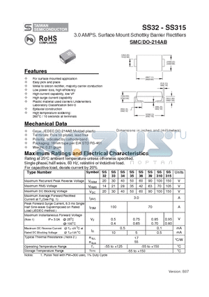 SS34 datasheet - 3.0 AMPS. Surface Mount Schottky Barrier Rectifiers