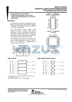 SN54F38FK datasheet - QUADRUPLE 2-INPUT POSITIVE-NAND BUFFERS WITH OPEN-COLLECTOR OUTPUTS