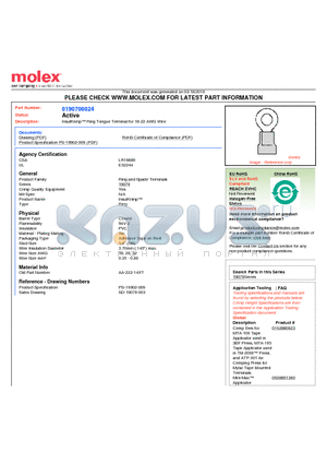 SD-19070-003 datasheet - InsulKrimp Ring Tongue Terminal for 18-22 AWG Wire