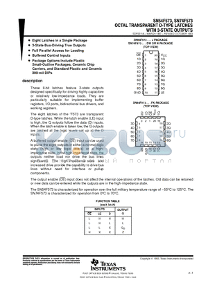 SN54F573 datasheet - OCTAL TRANSPARENT D-TYPE LATCHES WITH S0STATE OUTPUTS