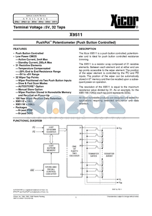 X9511WP datasheet - PushPot O Potentiometer (Push Button Controlled)