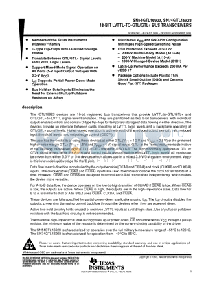 SN54GTL16923HV datasheet - 18-BIT LVTTL-TO-GTL/GTL BUS TRANSCEIVERS