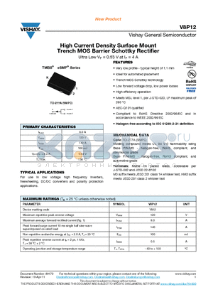 V8P12HM3-86A datasheet - High Current Density Surface Mount Trench MOS Barrier Schottky Rectifier