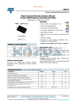 V8P12HM3-87A datasheet - High Current Density Surface Mount Trench MOS Barrier Schottky Rectifier