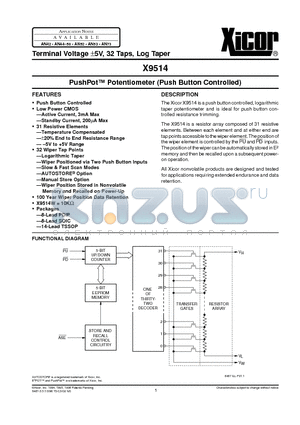 X9514WS datasheet - PushPot Potentiometer (Push Button Controlled)
