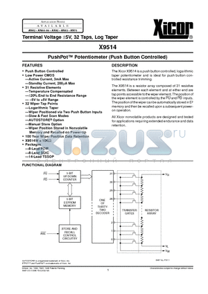 X9514WSI datasheet - PushPot Potentiometer (Push Button Controlled)