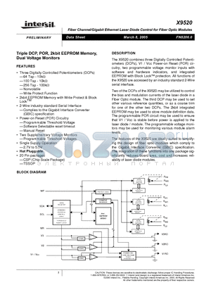 X9520 datasheet - Triple DCP, POR,2kbit EEPROM Memory, Dual Voltage Monitors