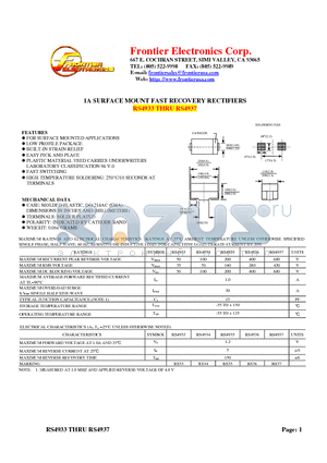 RS4933 datasheet - 1A SURFACE MOUNT FAST RECOVERY RECTIFIERS