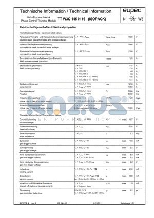 TTW3C145N16 datasheet - Netz-Thyristor-Modul Phase Control Thyristor Module