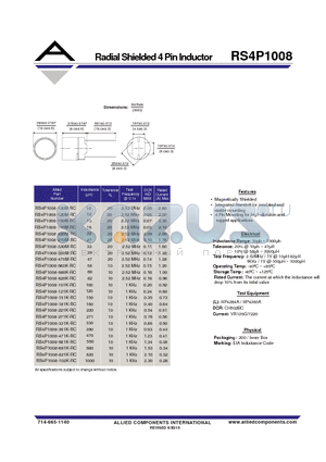 RS4P1008-100M-RC datasheet - Radial Shielded 4 Pin Inductor