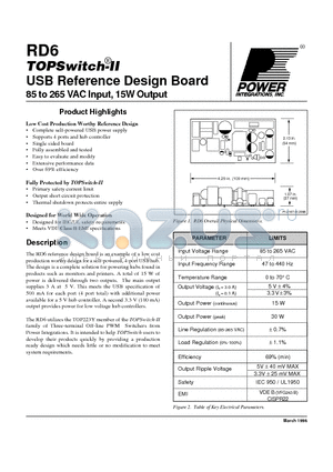 RD6 datasheet - 85 to 265 VAC Input, 15W Output USB Reference Design Board