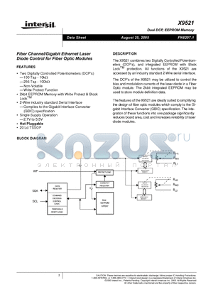 X9521V20I datasheet - Fiber Channel/Gigabit Ethernet Laser Diode Control for Fiber Optic Modules