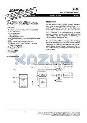 X9521V20I-A datasheet - Dual DCP, EEPROM Memory