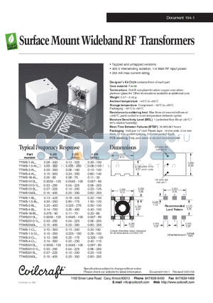 TTWB1010-1L datasheet - Surface Mount Wideband RF Transformers