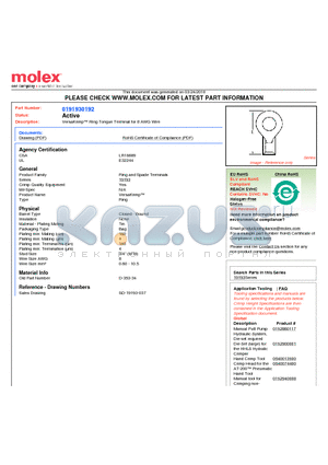 SD-19193-037 datasheet - VersaKrimp Ring Tongue Terminal for 8 AWG Wire