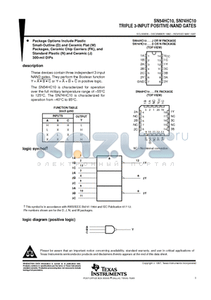 SN54HC10FK datasheet - TRIPLE 3-INPUT POSITIVE-NAND GATES