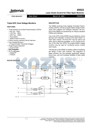 X9522V20I-B datasheet - Laser Diode Control for Fiber Optic Modules