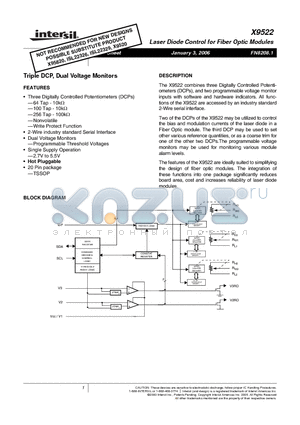 X9522V20I-B datasheet - Triple DCP, Dual Voltage Monitors