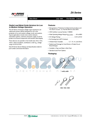 V8ZA05 datasheet - Radial Lead Metal-Oxide Varistors for Low to Medium Voltage Operation