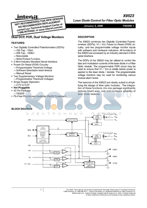 X9523 datasheet - Laser Diode Control for Fiber Optic Modules