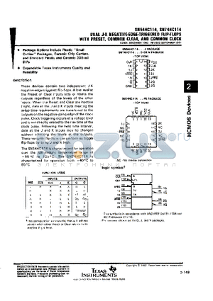 SN54HC114 datasheet - DUAL J-K NEGATIVE-EDGE-TRIGGERED FLIP-FLOPS WITH PRESET, COMMON CLEAR, AND COMMON CLOCK