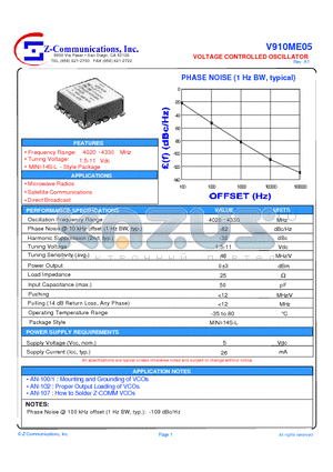 V910ME05 datasheet - LOW COST - HIGH PERFORMANCE VOLTAGE CONTROLLED OSCILLATOR