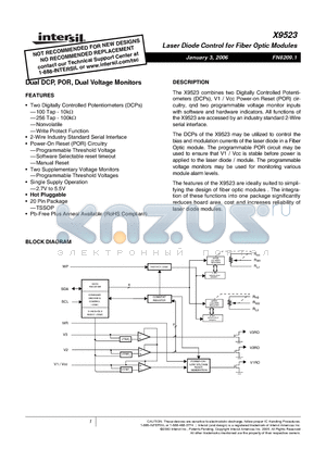 X9523V20IZ-A datasheet - Laser Diode Control for Fiber Optic Modules