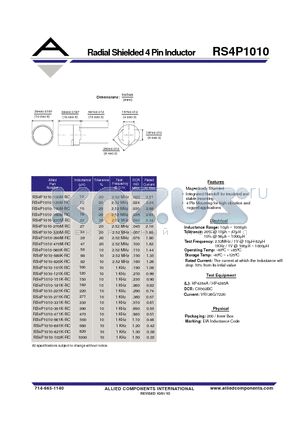 RS4P1010-180M-RC datasheet - Radial Shielded 4 Pin Inductor