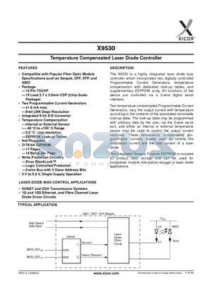 X9530 datasheet - Temperature Compensated Laser Diode Controller