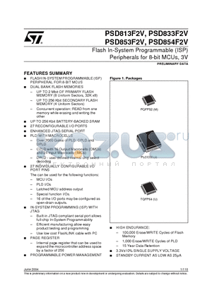 PSD813F2V-15J1T datasheet - Flash In-System Programmable (ISP) Peripherals for8-bits MCUs, 3V