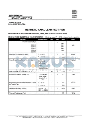 SS3612 datasheet - HERMETIC AXIAL LEAD RECTIFIER