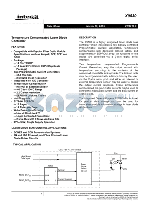 X9530B15I-T2 datasheet - Temperature Compensated Laser Diode Controller