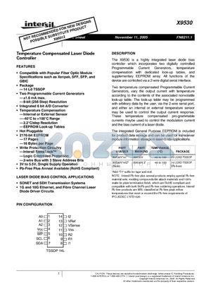 X9530V14I datasheet - Temperature Compensated Laser Diode Controller