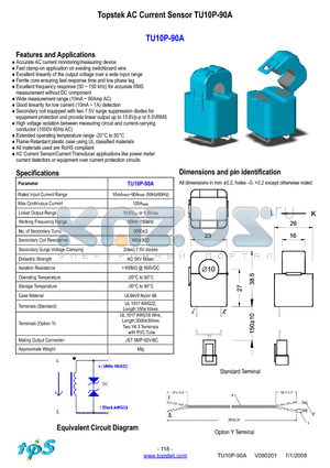 TU10P-90A datasheet - Topstek AC Current Sensor