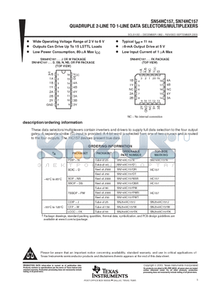 SN54HC157FK datasheet - QUADRUPLE 2-LINE TO 1-LINE DATA SELECTORS/MULTIPLEXERS