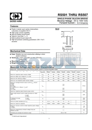 RS502 datasheet - SINGLE-PHASE SILICON BRIDGE