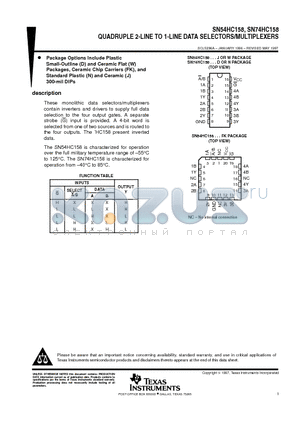 SN54HC158FK datasheet - QUADRUPLE 2-LINE TO 1-LINE DATA SELECTORS/MULTIPLEXERS