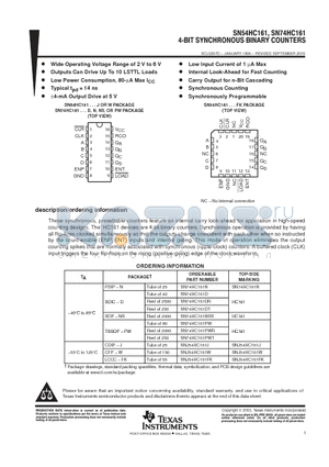 SN54HC161 datasheet - 4-BIT SYNCHRONOUS BINARY COUNTERS