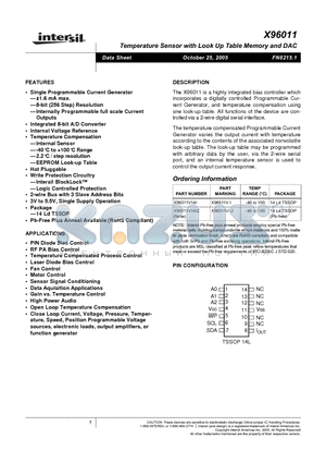 X96011 datasheet - Temperature Sensor with Look Up Table Memory and DAC