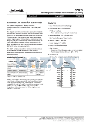 X95840UV20IZ-2.7 datasheet - Quad Digital Controlled Potentiometers