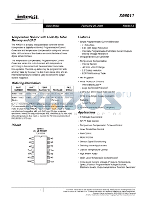 X96011_08 datasheet - Temperature Sensor with Look-Up Table Memory and DAC