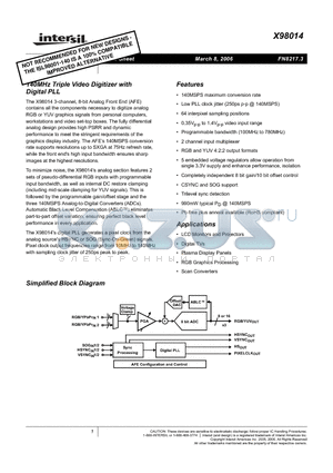 X98014L128-3.3 datasheet - 140MHz Triple Video Digitizer with Digital PLL