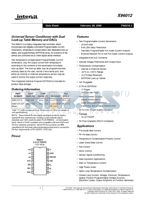 X96012 datasheet - Universal Sensor Conditioner with Dual Look-up Table Memory and DACs