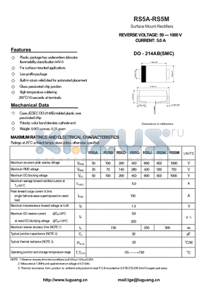 RS5B datasheet - Surface Mount Rectifiers