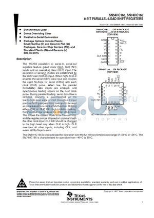 SN54HC166 datasheet - 8-BIT PARALLEL-LOAD SHIFT REGISTERS