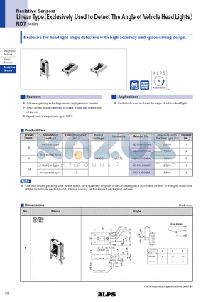 RD7 datasheet - Linear Type (Exclusively Used to Detect The Angle of Vehicle Head Lights)