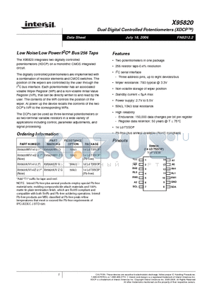 X95820WV14I-2.7 datasheet - Dual Digital Controlled Potentiometers